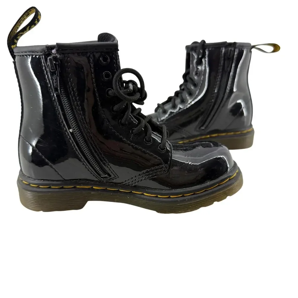 Dr. Martens Toddler Black Patent Leather Lace Up Combat Boots Size 9